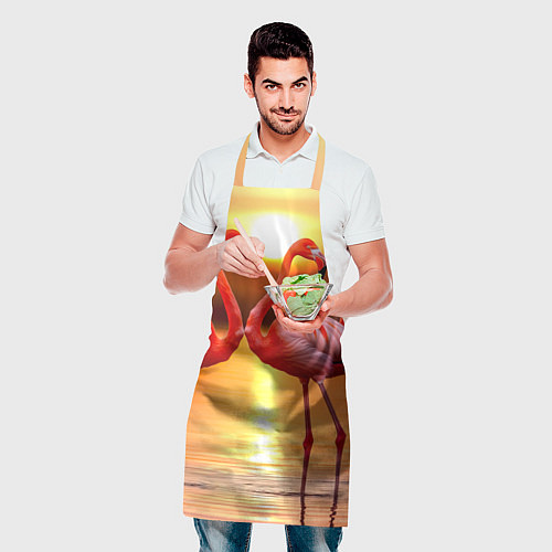 Фартук Розовый закат с фламинго / 3D-принт – фото 2