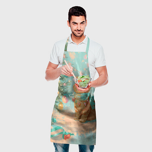 Фартук Милый рыжий котенок любуется елкой / 3D-принт – фото 2