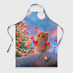 Фартук кулинарный Рыжий котенок в сердечках у елочки, цвет: 3D-принт