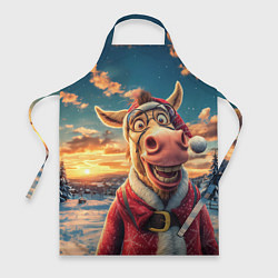 Фартук кулинарный Новогодняя комическая лошадь в лесу, цвет: 3D-принт