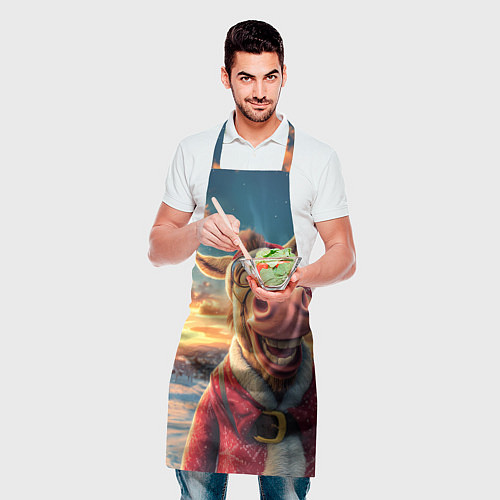 Фартук Новогодняя комическая лошадь в лесу / 3D-принт – фото 2