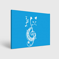 Холст прямоугольный Котик Меломан голубой, цвет: 3D-принт