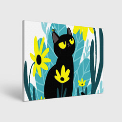 Холст прямоугольный Кот и цветок, цвет: 3D-принт