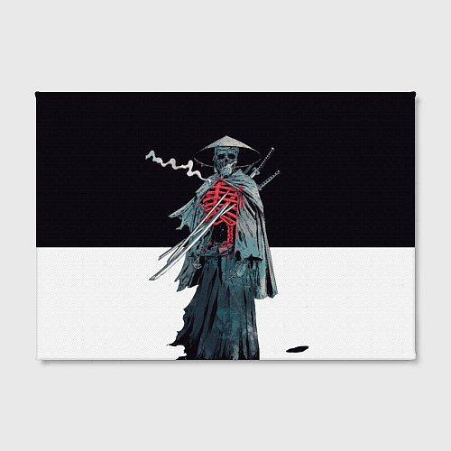 Картина прямоугольная Скелет Самурай с трубкой на черно белом фоне / 3D-принт – фото 2