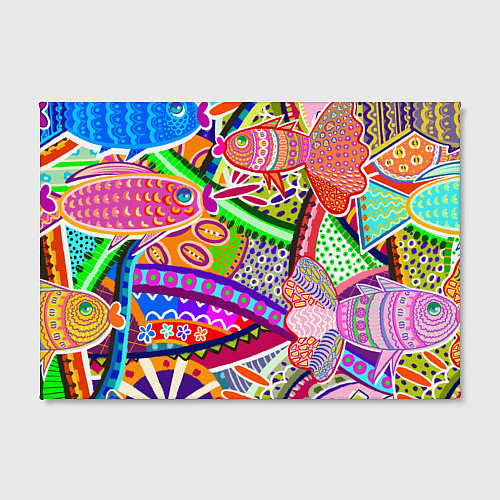 Картина прямоугольная Разноцветные яркие рыбки на абстрактном цветном фо / 3D-принт – фото 2