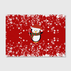 Холст прямоугольный Пингвин в новогодней шапочке, цвет: 3D-принт — фото 2