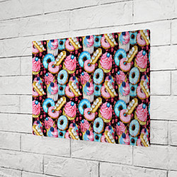 Холст прямоугольный Узор из сладостей на черном фоне, цвет: 3D-принт — фото 2