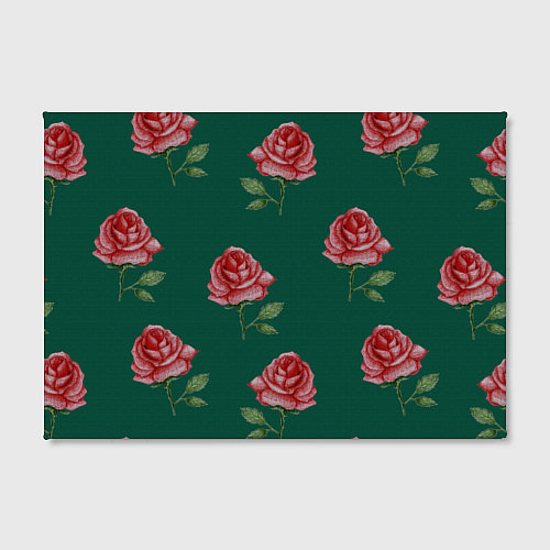 Картина прямоугольная Ярко красные розы на темно-зеленом фоне / 3D-принт – фото 2