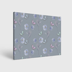 Холст прямоугольный Бабочки и цветы голубого мака, цвет: 3D-принт