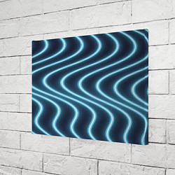 Холст прямоугольный Неоновый свет Волны голубые на темном фоне, цвет: 3D-принт — фото 2