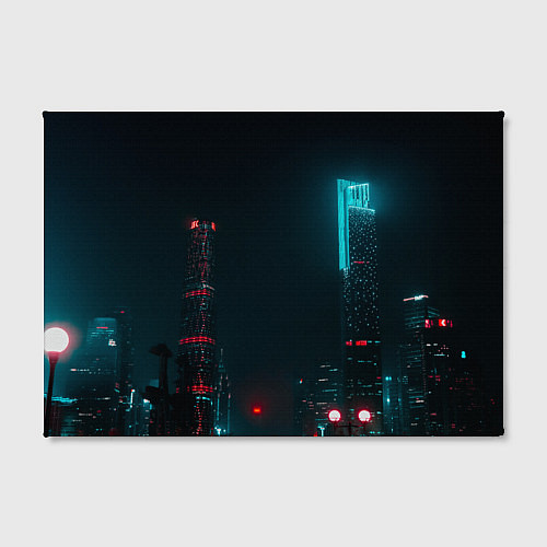 Картина прямоугольная Неоновые высотки в городе - Светло-синий / 3D-принт – фото 2