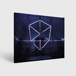 Картина прямоугольная Неоновый прерывистый куб во тьме - Фиолетовый