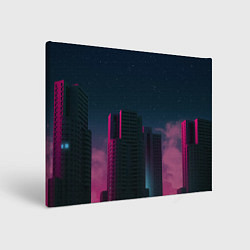 Холст прямоугольный Неоновые небоскрёбы - Розовый, цвет: 3D-принт