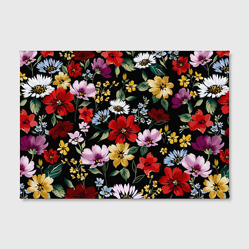 Картина прямоугольная Цветы на черном фоне паттерн / 3D-принт – фото 2
