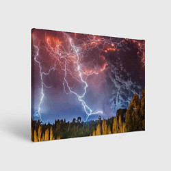 Картина прямоугольная Грозовые разряды молний над лесом