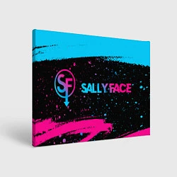Холст прямоугольный Sally Face - neon gradient: надпись и символ, цвет: 3D-принт
