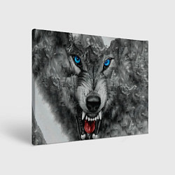 Картина прямоугольная Агрессивный волк с синими глазами