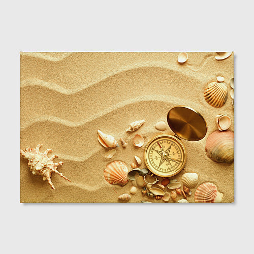 Картина прямоугольная Композиция из ракушек и компаса на песке / 3D-принт – фото 2