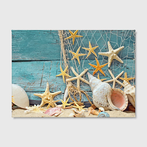 Картина прямоугольная Натюрморт из сети, морских звёзд и ракушек - лето / 3D-принт – фото 2