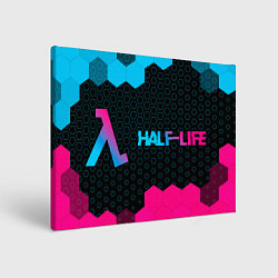 Холст прямоугольный Half-Life - neon gradient: надпись и символ, цвет: 3D-принт