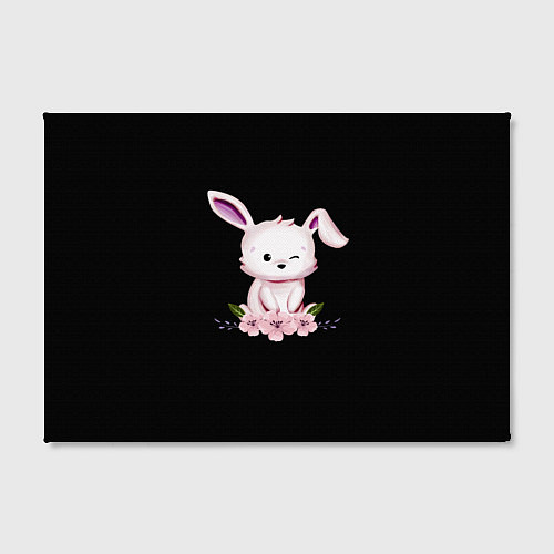 Картина прямоугольная Крольчонок С Цветами На Чёрном Фоне / 3D-принт – фото 2