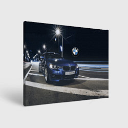Холст прямоугольный BMW на ночной трассе, цвет: 3D-принт