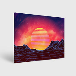 Картина прямоугольная Абстрактные 3D неоновые горы на закате
