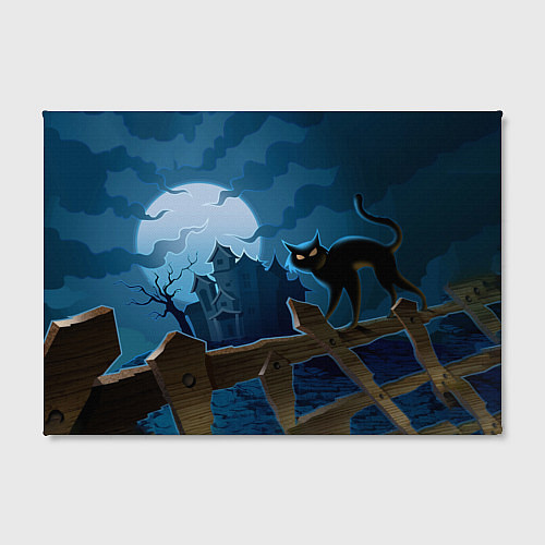 Картина прямоугольная Хэллоуин - чёрный кот на заборе / 3D-принт – фото 2