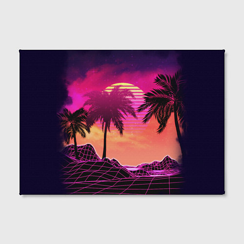 Картина прямоугольная Пальмы и пляж в розовом закате ретро дизайн / 3D-принт – фото 2