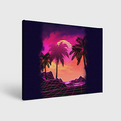 Картина прямоугольная Пальмы и пляж в розовом закате ретро дизайн
