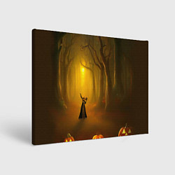 Холст прямоугольный Ведьма в черном платье в заколдованном лесу с тыкв, цвет: 3D-принт