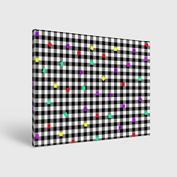 Холст прямоугольный Черно-белая клетка с цветными квадратами, цвет: 3D-принт