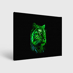 Холст прямоугольный Нейросеть: неоновый зелёный тигр, цвет: 3D-принт