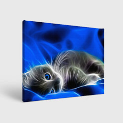 Холст прямоугольный Спящий неоновый котёнок на синем фоне, цвет: 3D-принт