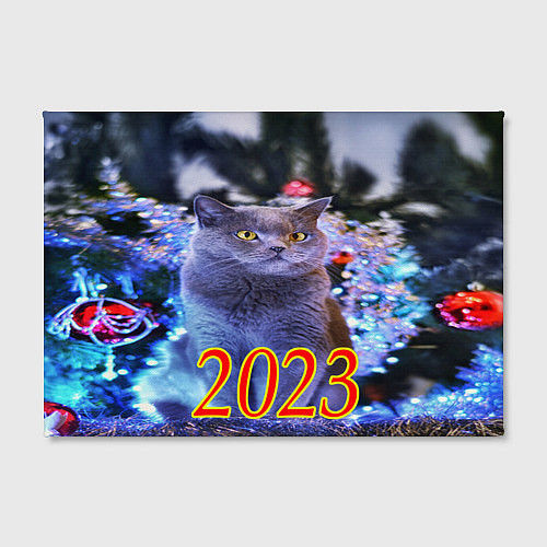 Картина прямоугольная Дымчатый кот и елка / 3D-принт – фото 2