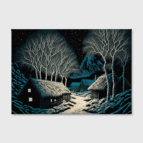 Картина прямоугольная Деревня зимой в полнолуние / 3D-принт – фото 2
