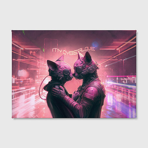 Картина прямоугольная Влюбленные кибер-котики / 3D-принт – фото 2