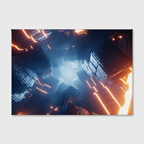 Картина прямоугольная Множество неоновых блоков во тьме и туман / 3D-принт – фото 2
