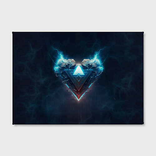 Картина прямоугольная Каменное сердце в синем неоновом электрическом све / 3D-принт – фото 2