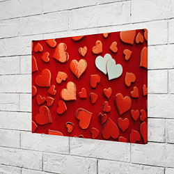Холст прямоугольный Красные сердца на красном фоне, цвет: 3D-принт — фото 2