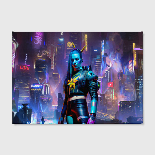 Картина прямоугольная Cyberpunk - brave girl - neural network / 3D-принт – фото 2