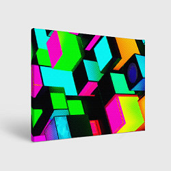 Холст прямоугольный Неоновые светящиеся кубики, цвет: 3D-принт