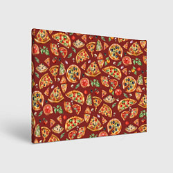 Холст прямоугольный Кусочки пиццы ассорти - акварельный паттерн, цвет: 3D-принт
