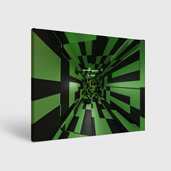 Холст прямоугольный Чёрно-зелёный геометрический коридор, цвет: 3D-принт