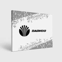 Холст прямоугольный Daewoo speed на светлом фоне со следами шин: надпи, цвет: 3D-принт