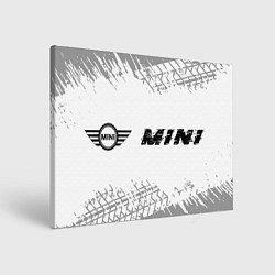 Холст прямоугольный Mini speed на светлом фоне со следами шин: надпись, цвет: 3D-принт