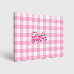 Холст прямоугольный Барби лого розовая клетка, цвет: 3D-принт