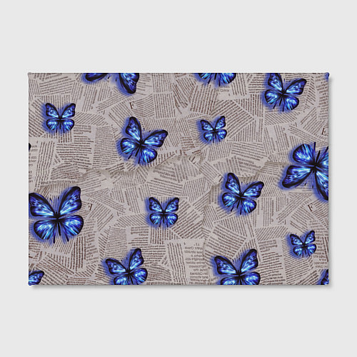 Картина прямоугольная Газетные обрывки и синие бабочки / 3D-принт – фото 2