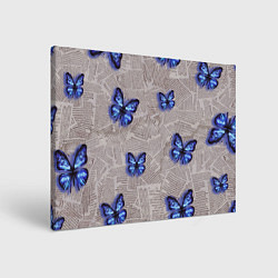 Холст прямоугольный Газетные обрывки и синие бабочки, цвет: 3D-принт