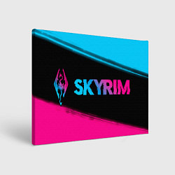 Холст прямоугольный Skyrim - neon gradient: надпись и символ, цвет: 3D-принт
